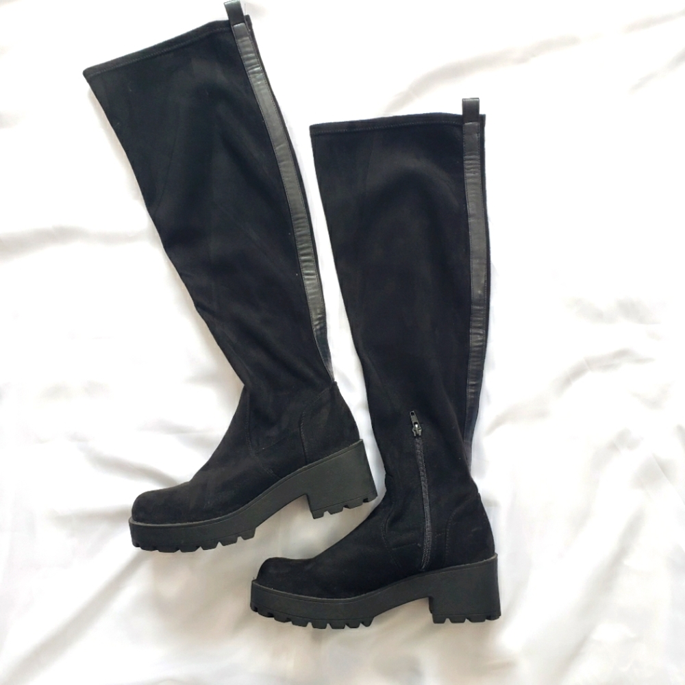 COPY - Black Platform Lug Sole Knee High Boots